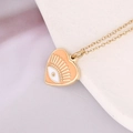 Collana a cuore in acciaio placcato oro con smalto rosa e dettaglio ciondolo malocchio - Arancione