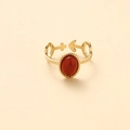 Minimalistische gouden ring met rode natuursteen en decoratieve gender symbolen - Verstelbaar Open / Rood