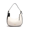 Witte hobo schoudertas met zwarte contrasterende randen en leer met litchi textuur - Broken Wit