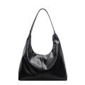 Bolso hobo minimalista de cuero suave negro con costuras y cremallera dorada - Negro
