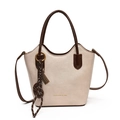 Chicke beige Beuteltasche mit braunen Griffen und goldenem Ringdetail für Damen - Cremeweiß