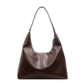 Bolso tote grande minimalista en cuero encerado marrón oscuro con textura suave vintage - Café