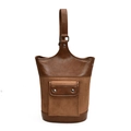 Borsa a secchiello vintage in pelle e camoscio marrone con tracolla larga - Marrone