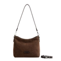 Retro dark brown matte tote bag with arc shape and adjustable leather shoulder strap - Coffee (Matte)