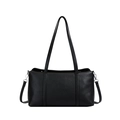 Schwarze Tote-Bag aus genarbtem Leder mit Silberbeschlägen und verstellbarem Gurt - Schwarz