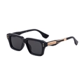 Classic black square frame sunglasses for men with golden textured metal temple accents - Polarized / Glossy Black Gold Frame Grey Lens