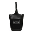 Secchiello chic in pelle scamosciata nera con finiture in pelle e rivetti argento - Nero