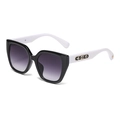 Gafas de sol polarizadas cat-eye con lentes degradados y detalle de flor dorada - Montura Negro Brillante Patilla Blanca Oro Degradado Negro Gris