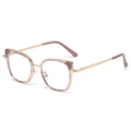 Cat eye glasses frame in gold metal with transparent brown splicing and anti-blue lenses - Coffee Golden (C2)