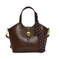 Sac à main en cuir marron foncé avec boucle dorée et foulard à pois élégant - Café