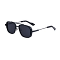 Men's square punk aviator sunglasses with black double-bridge frame and dark lenses - C1 Black Frame Full Grey Lens