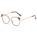 Montatura cat eye in metallo dorato con dettagli rosso scuro, occhiali anti luce blu trendy - Rosa Cameo Oro (C5)