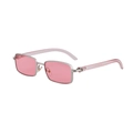 Square silver metal sunglasses with pink translucent lenses and millenial retro frames - Silver Frame Pink Lens (C5)