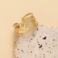 Verstellbarer 14K vergoldeter Edelstahlring mit Evil Eye Design und Kristallen - Einstellbar Offen / Vergoldetes Evil Eye Mit Zirkonia