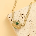 Collana a catena a graffetta in acciaio inossidabile dorato vintage con ciondolo verde - Oro Con Pietra Verde Cilindrica