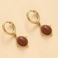 Vintage stainless steel earrings with oval brown goldstone pendants and golden finish - 14K Gold / Oval Brown Stone