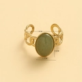 Golden stainless steel ring with green stone and hammered texture, 1.9cm inner diameter - Adjustable Open / Oval Green (Gold Band)