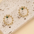 14k gold plated stainless steel sunflower earrings with green natural stone inlays - Sunflower Malachite Style