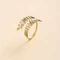 Verstellbarer Ring mit Goldblatt aus Edelstahl und funkelndem Zirkonia-Inlay - Einstellbar Offen / Gold Zirkonia Eingelegtes Weidenblatt