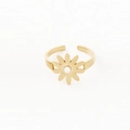 Anello regolabile placcato oro 14K con motivo a margherita e perla bianca centrale - Oro Perla Fiore Grande