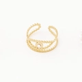Minimalist 14K gold plated open ring with triple-layered bead design and white pearl - Gold Pearl Eye