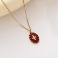 Collana a catena d'oro vintage con ciondolo ovale in smalto rosso e croce d'oro - Stile croce smaltata / Croce ovale rossa