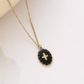 Pendente ovale vintage in smalto nero con stella dorata e bordo con micro perline - Stile croce smaltata / Croce ovale nera