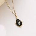 Gold waterdrop pendant necklace with black enamel inlay and a serpent design - Snake Teardrop (Black)