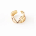 14K vergoldeter mehrlagiger Edelstahlring mit Zirkonia-Steinen in V-Form - Einstellbar Offen / Gold V-Form Zirkonia Eingelegt