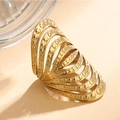 Fashionable gold wide multilayered stainless steel ring with embossed metal dots detail - Gold