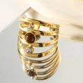 Mehrlagiger Edelstahlring in Gold mit braunem Tigerauge-Stein und Kristallakzenten - Braun
