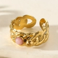 Vintage gold twist ring featuring a pink opal gemstone and polished gold bead - Pink