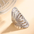 Silver multi-layer hollow wide band ring with embossed dot texture for women - Steel