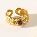 Vintage golden twist chain ring with purple gemstone inlay and open adjustable design - Purple