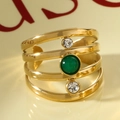 Mehrlagiger Goldring mit grünem Edelstein und Zirkonia im verstellbaren Vintage-Stil - Grün