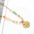Colorful beaded four leaf clover pendant necklace in gold stainless steel for women - Clover Multicolor