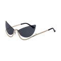 Fashion rimless cat-eye sunglasses for women with wavy gold metal frames and rhinestones - All Grey (C1)