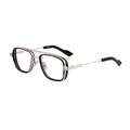 Lunettes de soleil carrées rétro pour hommes avec monture en métal noir et or à double pont - C6 Monture Or Blanc Verres Bleus Clairs