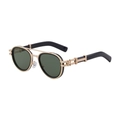 Retro double-bridge sunglasses featuring gold metal frames and dark green lenses - Gold Frame Dark Green Lenses (C5 Gold G15)