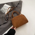 Brown frosted leather crossbody pillow bag with top handle and adjustable strap - Yellowish Brown Without Pendant