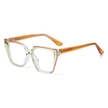 Occhiali cat-eye anti luce blu con montatura trasparente e dettagli arancio e verdi - Arancione Verde (C2)