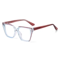 Cat eye blue light glasses with transparent light blue frame and dark red temples - Red Blue (C5)