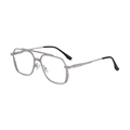 Silver metal square sunglasses with double bridge frame and modern polygon design - Matte Silver Frame Blue Light Blocking Clear Lens