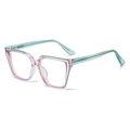 Cat eye blue light glasses with dual-tone mint green and soft pink transparent frame - Cyan Pink (C6)