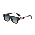 Square black frame sunglasses with cyan to yellow gradient lenses and gold metal accents - Black Gold Frame Green Yellow Lens