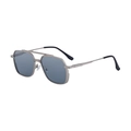 Men's square aviator sunglasses with matte grey metal frame and dark grey lenses - Matte Silver Frame Silver Mirror Lens