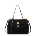 Classic black crossbody handbag with matte suede texture and golden twist-lock hardware - Black