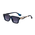 Square tortoise sunglasses for men with dark gray lenses and gold textured temple - Blue Tortoise Gold Frame Gradual Gray Lens