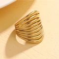 Anello largo multistrato dorato lucido in acciaio inossidabile con finitura a specchio - Oro