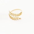 Bague double couche en acier doré 14K forme de feuille avec zircons brillants - Ouvert Réglable / Feuille de Saule Dorée